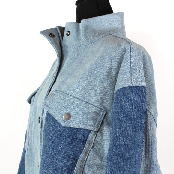 Set Active Two Tone Panel Detail Classic Mid Wash Blue Denim Trucker Jacket XL - Picture 3 of 7